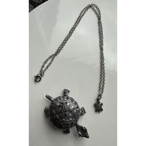 Vintage Torino Pewter Turtle Jewelry Set Stud Earrings 16” Necklace Figurine